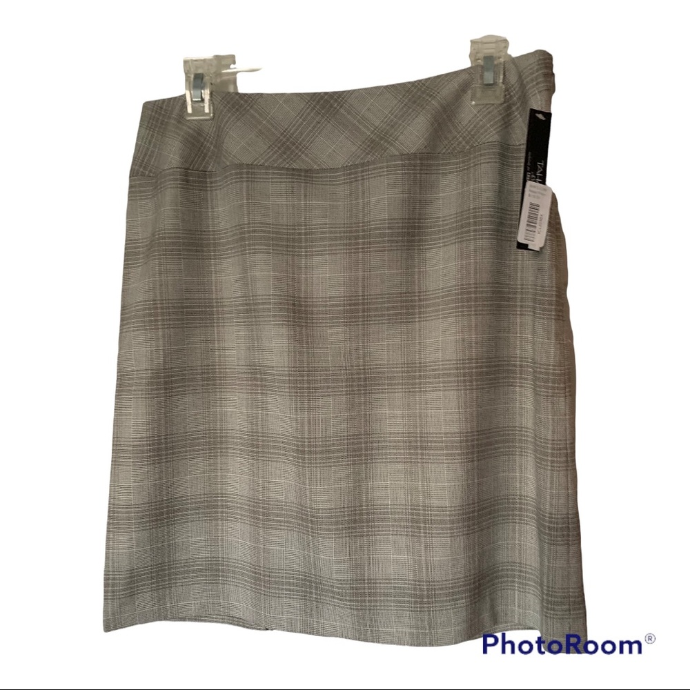 Tahari ASL Career Skirt Lined Glen Plaid Ivory Birchwood Size 8 $118 NWT